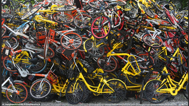 Large pile of bicycles