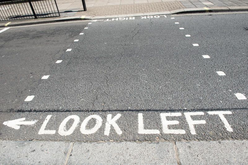 Look Left written on pavement